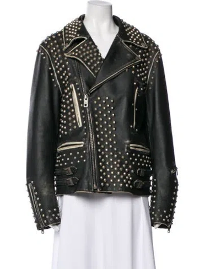 Pre-owned Dolce & Gabbana Leather Biker Jacket In Gray