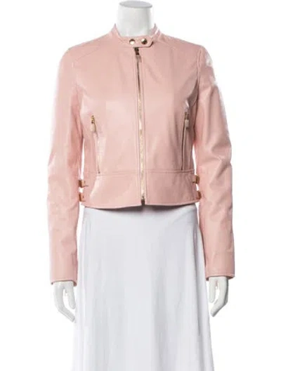 Pre-owned Dolce & Gabbana Leather Biker Jacket W/ Tags In Pink