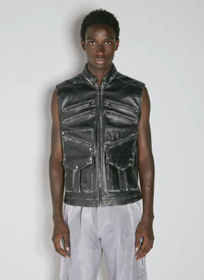 Dolce & Gabbana Leather Biker Waistcoat In Grey