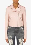 Dolce & Gabbana Leather Biker Jacket With Tab Details In Pink