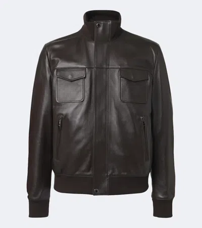 Dolce & Gabbana Lambskin Bomber Jacket Front Zipper Pockets In Black