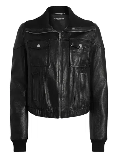 Dolce & Gabbana Bomber-style Leather Jacket In Black