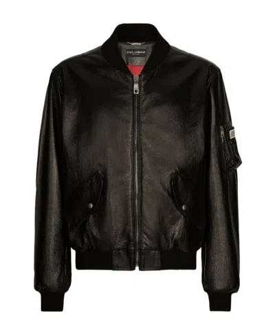 Dolce & Gabbana Black Leather Blouson Full Zip Bomber Jacket