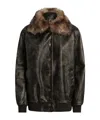 Dolce & Gabbana Shearling-trimmed Leather Bomber Jacket In Brown