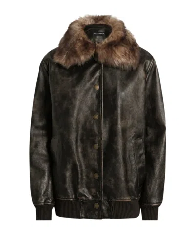 DOLCE & GABBANA LEATHER BOMBER JACKET