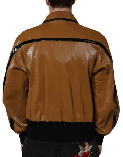 Dolce & Gabbana Leather Bomber Jacket In Brown