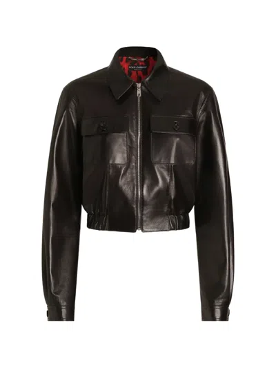 Dolce & Gabbana Leather Bomber Jacket In Black