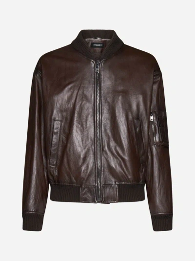 Dolce & Gabbana Bomberjacke Aus Lammleder In Brown