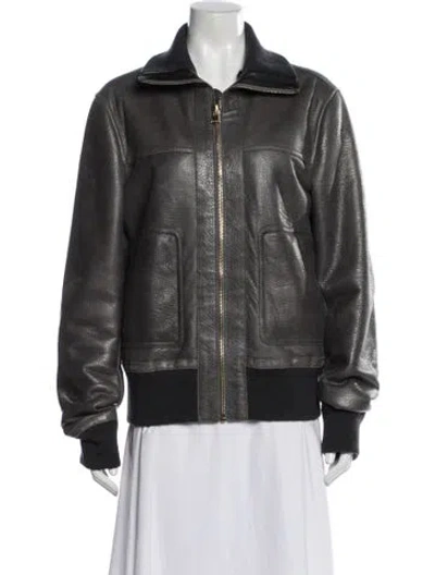 Pre-owned Dolce & Gabbana Leather Bomber Jacket In Gray