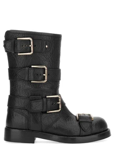 Dolce & Gabbana Black Leather Boots With Straps In Multi