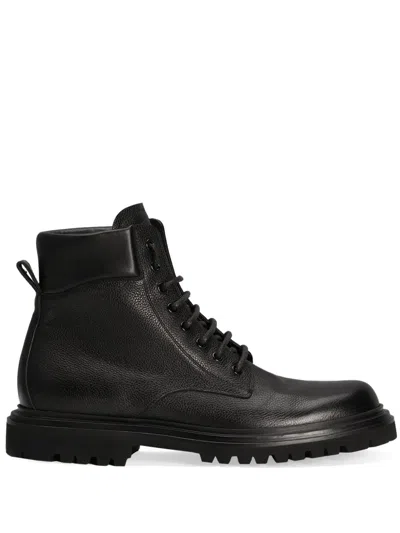Dolce & Gabbana Leather Boots With Lace-up Design In Black