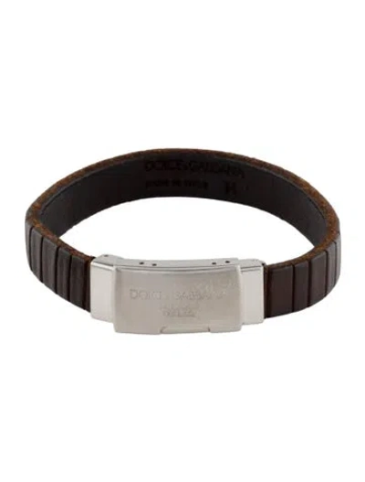 Pre-owned Dolce & Gabbana Leather Bracelet, 7.5" In Brown