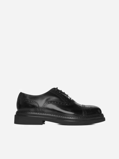 Dolce & Gabbana Leather Brogue Derby Shoes In Black