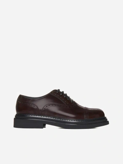 Dolce & Gabbana Leather Brogue Derby Shoes In Dark Brown