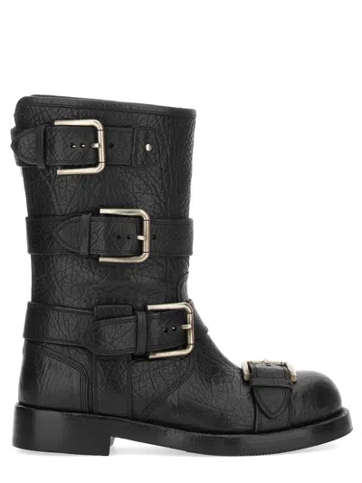Dolce & Gabbana Leather Buckle Boot In Black
