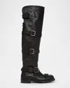 Dolce & Gabbana Bernini Buckled Crinkled-leather Over-the-knee Boots In Black
