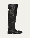 Dolce & Gabbana Bernini Buckled Crinkled-leather Over-the-knee Boots In Black