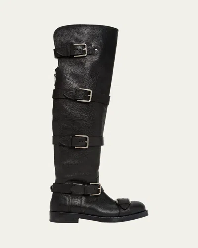 DOLCE & GABBANA LEATHER BUCKLE OVER-THE-KNEE BOOTS