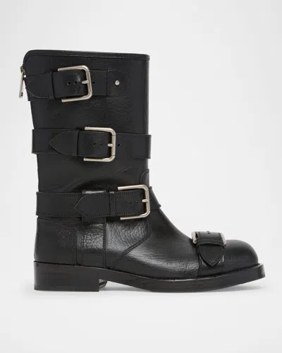 DOLCE & GABBANA LEATHER BUCKLE OVER-THE-KNEE BOOTS