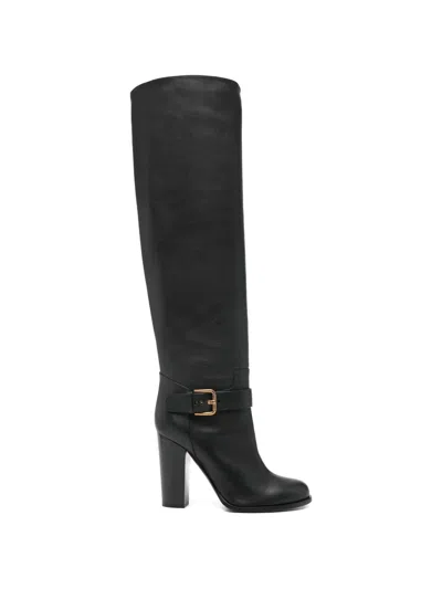 Pre-owned Dolce & Gabbana Leather Buckled Knee-high Boots In Black