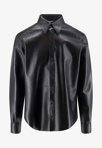 Dolce & Gabbana Leather Buttoned Shirt In Black