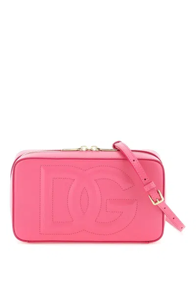 Dolce & Gabbana Leather Camera Bag With Logo In Glicine (pink)
