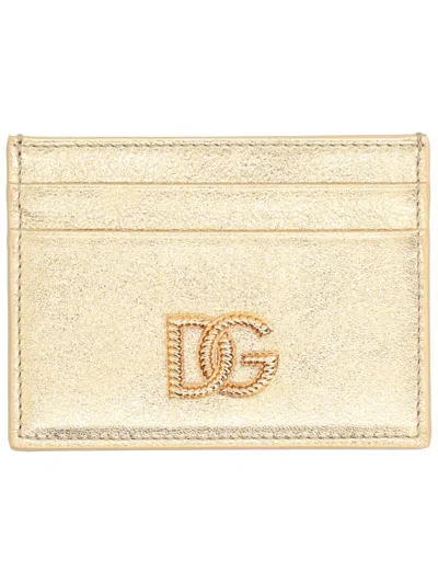 Dolce & Gabbana Leather Card Case In Gold