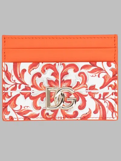 Dolce & Gabbana Leather Card Case In Orange