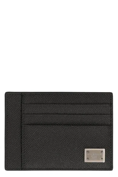 Dolce & Gabbana Dauphine Print Calfskin Card Holder In Black
