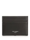 Dolce & Gabbana Dauphine Leather Cardholder With Tonal Stitching In Black