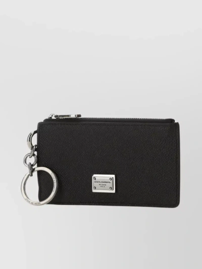 Dolce & Gabbana Leather Card Holder And Keychain Attachment In Black