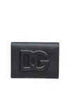 Dolce & Gabbana Small Zip-around Wallet In Calfskin With Raised Logo In Black