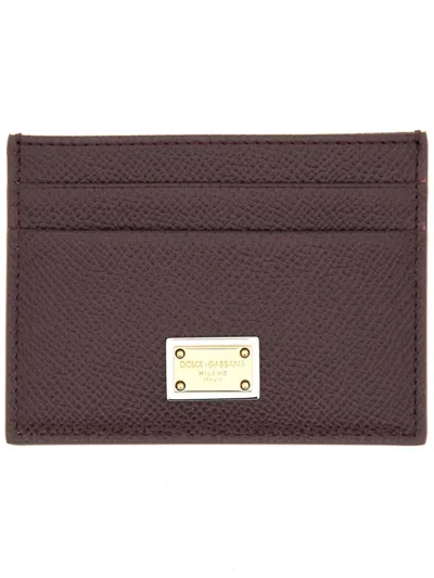 Dolce & Gabbana Burgundy Calfskin Card Holder In Brown
