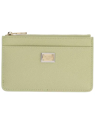 Dolce & Gabbana Dauphine Calfskin Zip Card Holder In Sage In Green