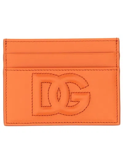 Dolce & Gabbana Leather Card Holder In Orange