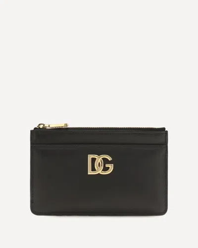 Dolce & Gabbana Leather Card Holder With Logo In Black