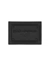 Dolce & Gabbana Slim Textured Leather Logo Cardholder In Black
