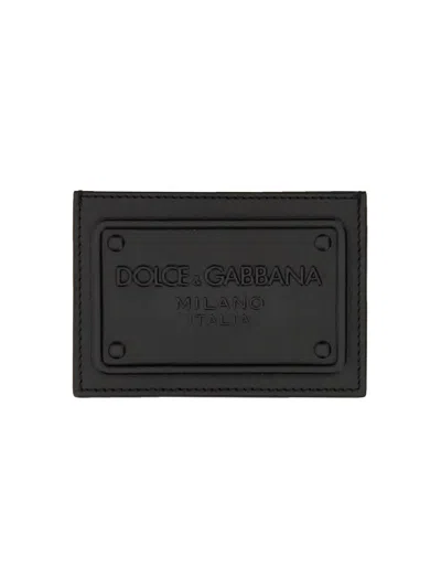 Dolce & Gabbana Leather Card Holder With Logo In Black