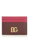 Dolce & Gabbana Two-tone Leather Card Holder In Bordeaux
