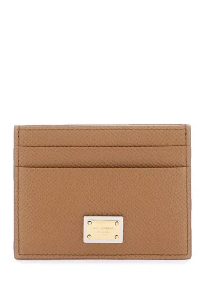 Dolce & Gabbana Leather Card Holder With Logo Plaque In Marrone