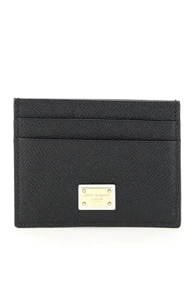 Dolce & Gabbana Leather Card Holder With Logo Plaque In Nero