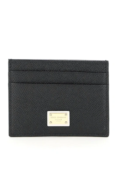 Dolce & Gabbana Leather Card Holder With Logo Plaque In Nero (black)