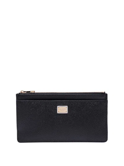 Dolce & Gabbana Leather Card Holder With Metal Logo In Black