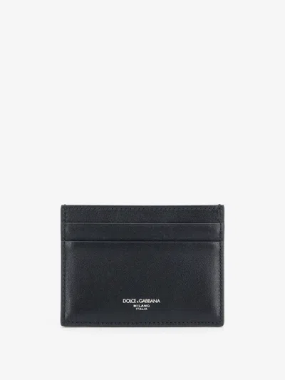 Dolce & Gabbana Leather Card Holder With Woven Pattern In Black