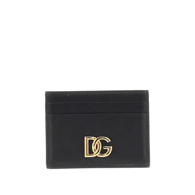 Dolce & Gabbana Mini Leather Cardholder Wallet With Gold Logo In Purple