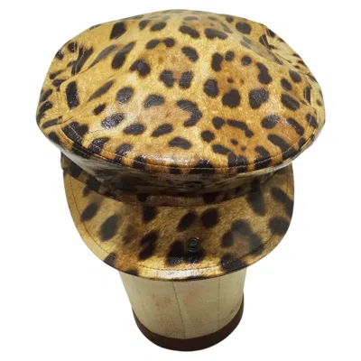 Pre-owned Dolce & Gabbana Leather Cheetah Print Fisherman's Cap In Brown