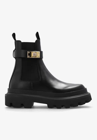 Dolce & Gabbana Leather Chelsea Boots In Black