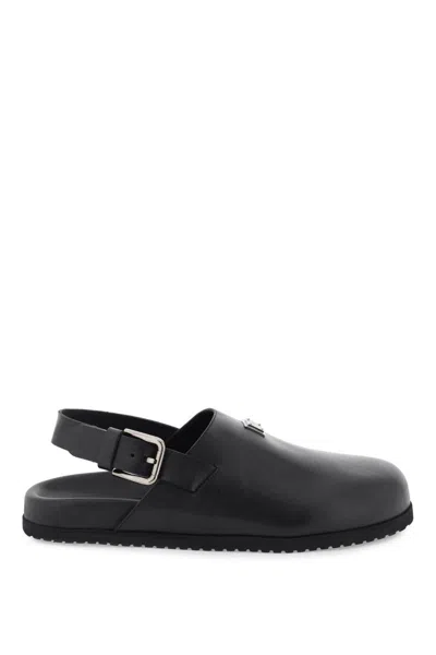 Dolce & Gabbana Leather Clogs With Buckle In Nero