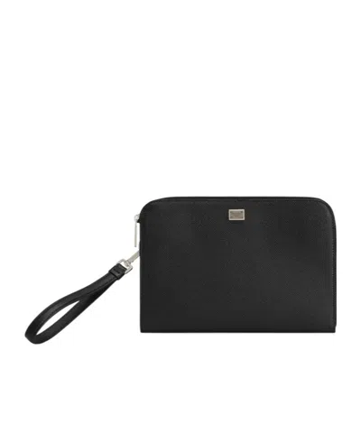 Dolce & Gabbana Leather Clutch Bag In Black