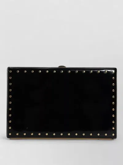 Dolce & Gabbana Leather Clutch Gold Studs Metal Frame In Black